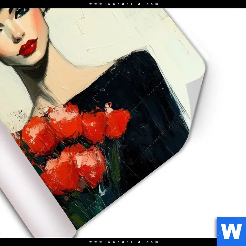 Poster | Dame mit roten Tulpen | Quadrat