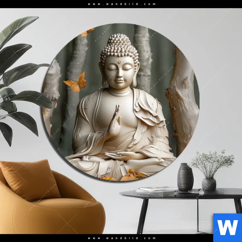 Aluminiumbild gebürstet | Buddha – Harmonie im Wald | Rund