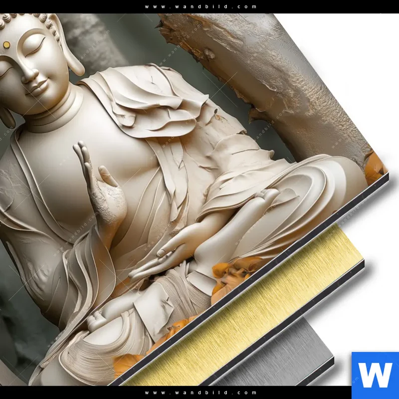 Aluminiumbild gebürstet | Buddha – Harmonie im Wald | Rund