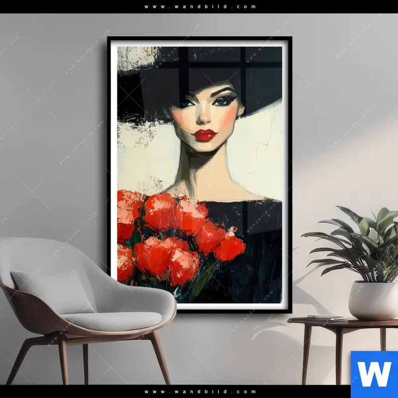 Poster | Dame mit roten Tulpen | Hochformat