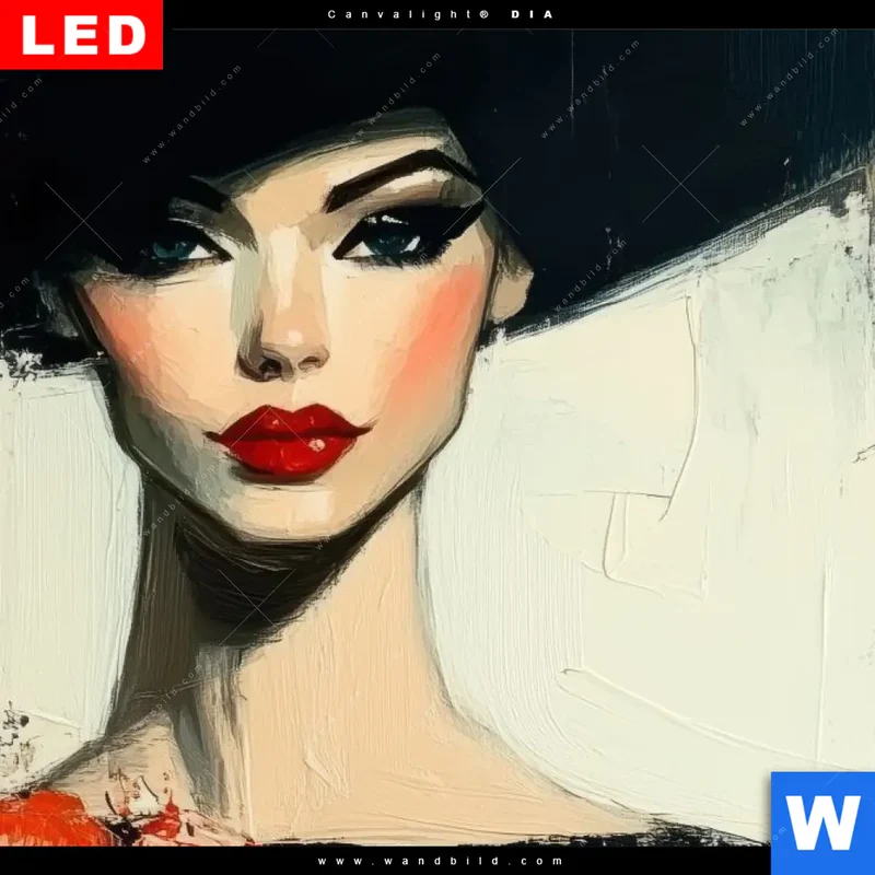 Wechselmotiv Acrylglas Canvalight® DIA | Dame mit roten Tulpen | Querformat