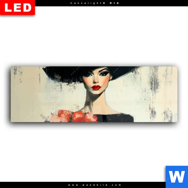 Wechselmotiv Acrylglas Canvalight® DIA | Dame mit roten Tulpen | Panorama
