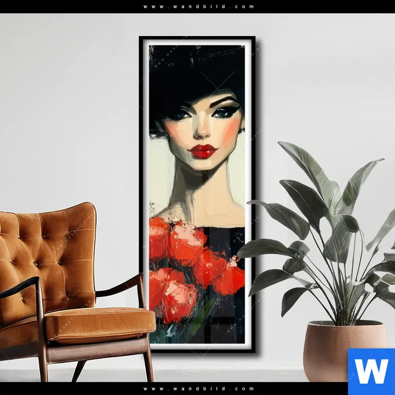 Poster | Dame mit roten Tulpen | Schmal