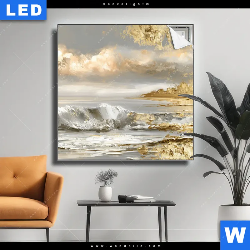 Canvalight® Leuchtbild | Goldene Gezeiten | Quadrat