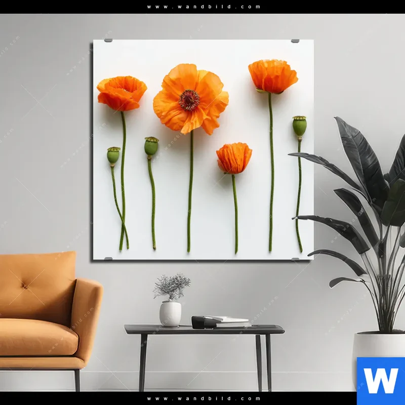 Aluminiumbild gebürstet | Mohnblumen in voller Blüte | Quadrat