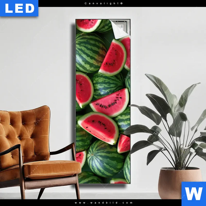 Canvalight® Leuchtbild | Wassermelonen - Rubinrote Verführung | Schmal
