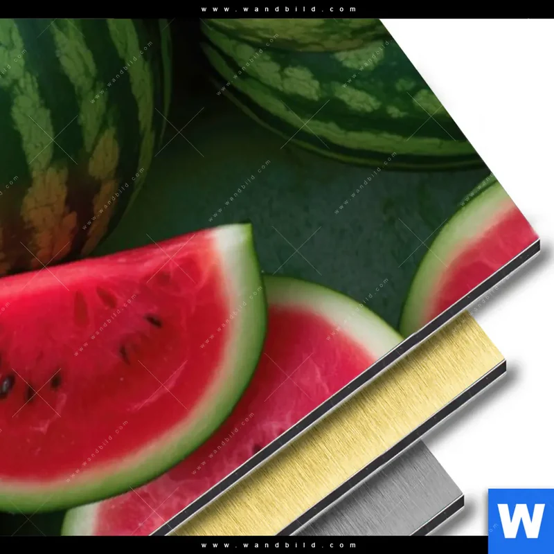 Aluminiumbild gebürstet | Wassermelonen - Rubinrote Verführung | Panorama