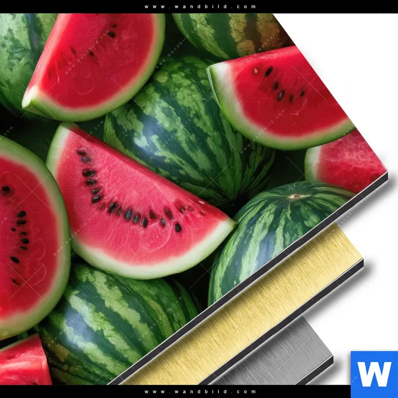 Aluminiumbild gebürstet | Wassermelonen - Rubinrote Verführung | Rund