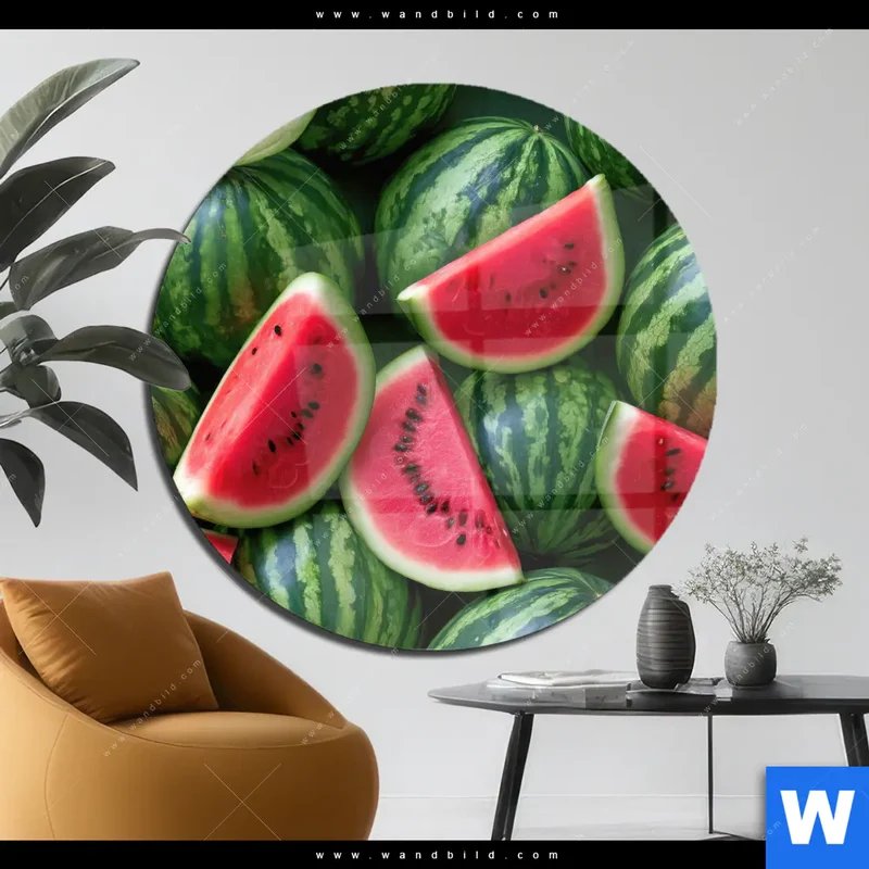 Acrylglasbild | Wassermelonen - Rubinrote Verführung | Rund
