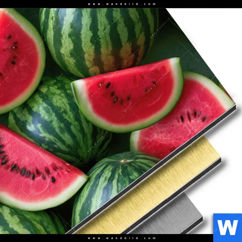 Aluminiumbild gebürstet | Wassermelonen - Rubinrote Verführung | Querformat