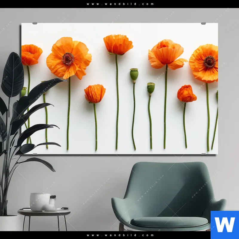 Aluminiumbild gebürstet | Mohnblumen in voller Blüte | Querformat