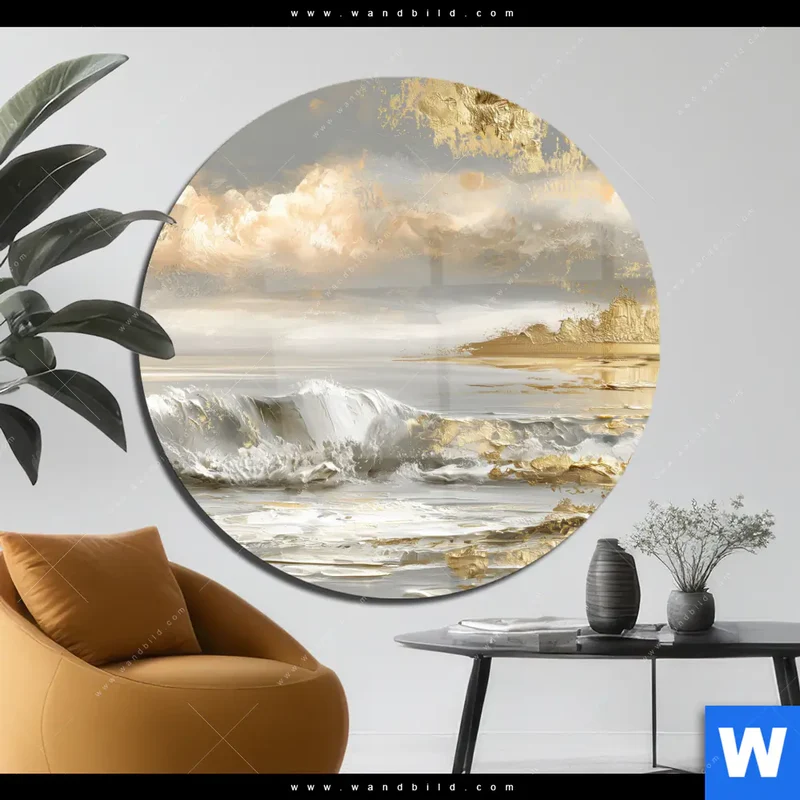 Acrylglasbild | Goldene Gezeiten | Rund