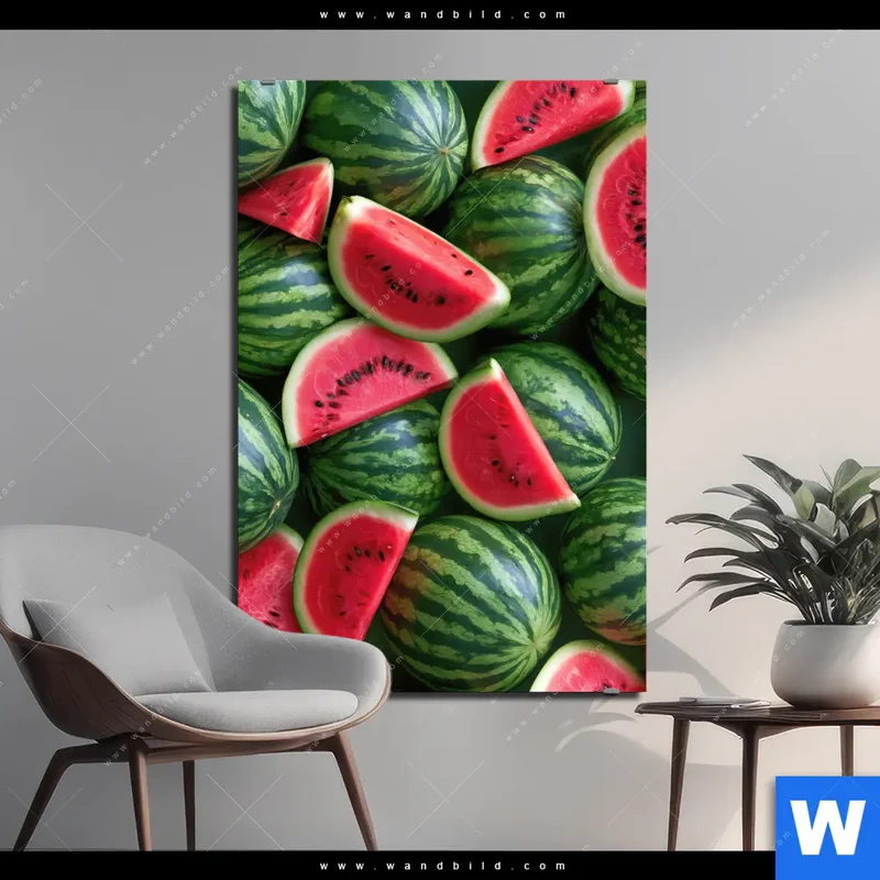 Aluminiumbild gebürstet | Wassermelonen - Rubinrote Verführung | Hochformat