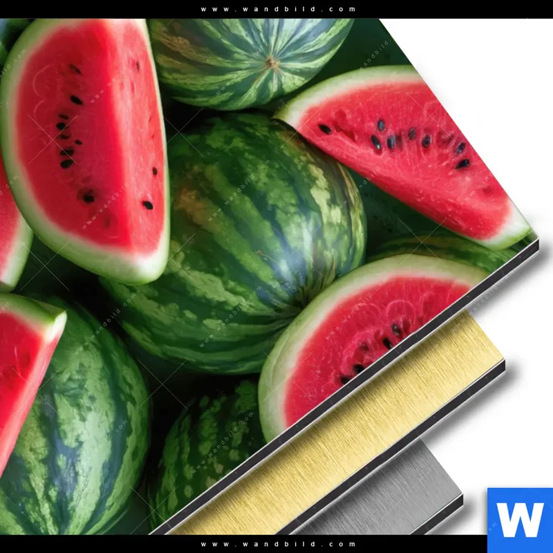 Aluminiumbild gebürstet | Wassermelonen - Rubinrote Verführung | Hochformat