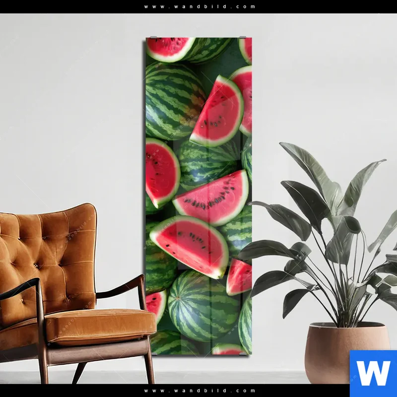 Acrylglasbild | Wassermelonen - Rubinrote Verführung | Schmal