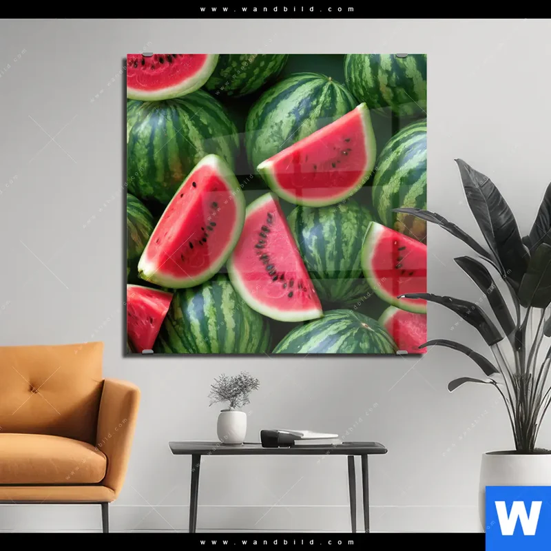 Acrylglasbild | Wassermelonen - Rubinrote Verführung | Quadrat