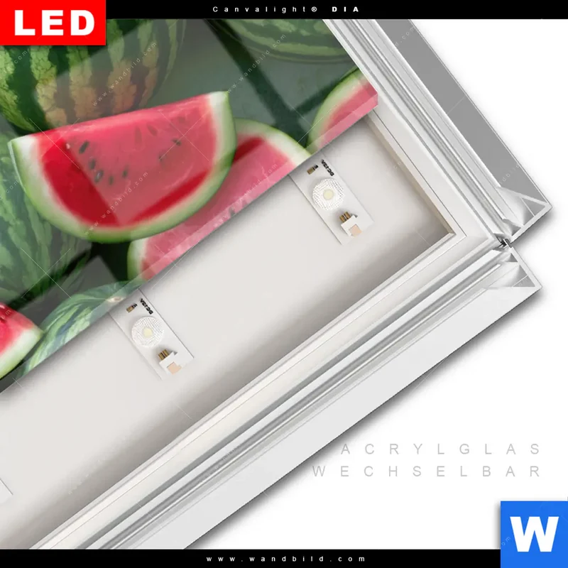 Leuchtbild Acrylglas Canvalight® DIA | Wassermelonen - Rubinrote Verführung | Schmal