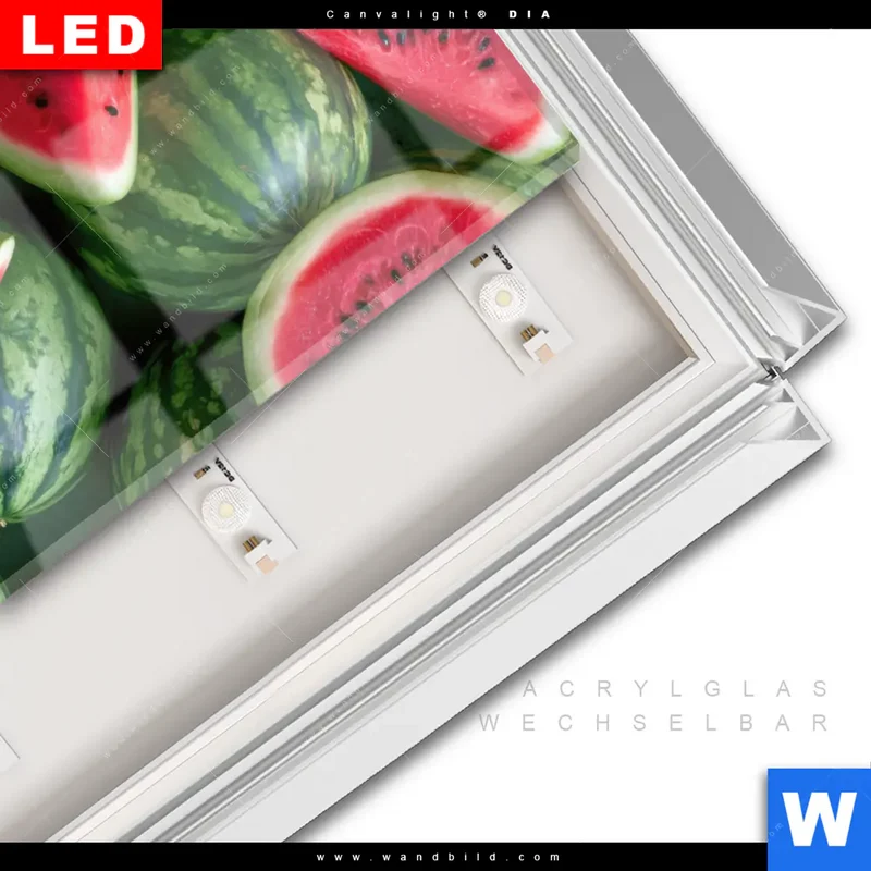 Leuchtbild Acrylglas Canvalight® DIA | Wassermelonen - Rubinrote Verführung | Hochformat