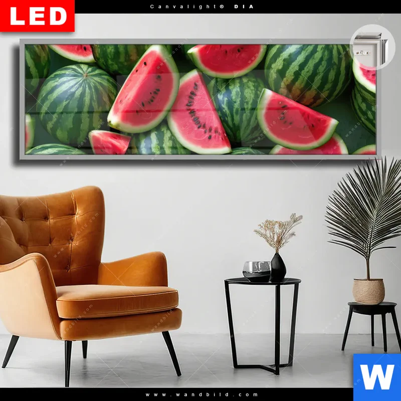 Leuchtbild Acrylglas Canvalight® DIA | Wassermelonen - Rubinrote Verführung | Panorama