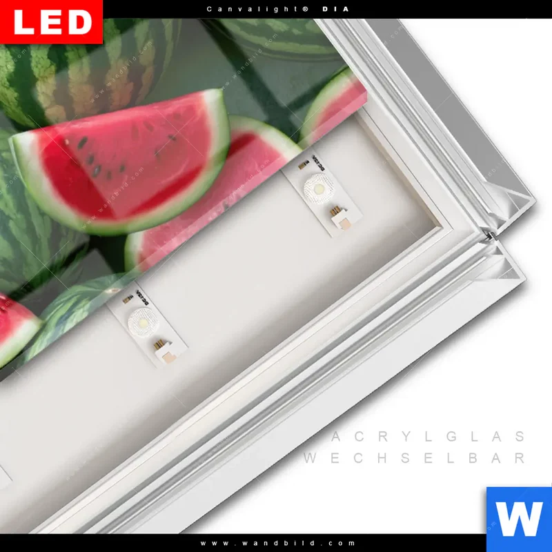 Leuchtbild Acrylglas Canvalight® DIA | Wassermelonen - Rubinrote Verführung | Panorama