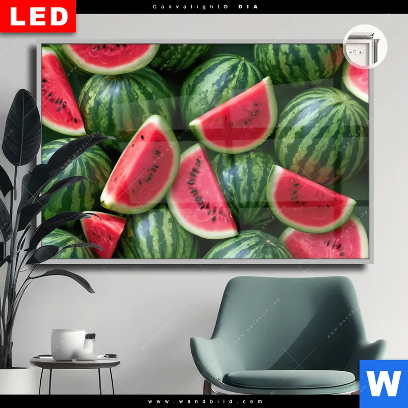 Leuchtbild Acrylglas Canvalight® DIA | Wassermelonen - Rubinrote Verführung | Querformat