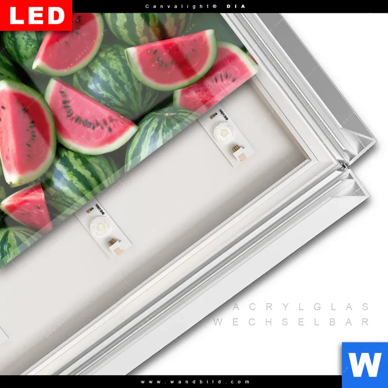 Leuchtbild Acrylglas Canvalight® DIA | Wassermelonen - Rubinrote Verführung | Querformat
