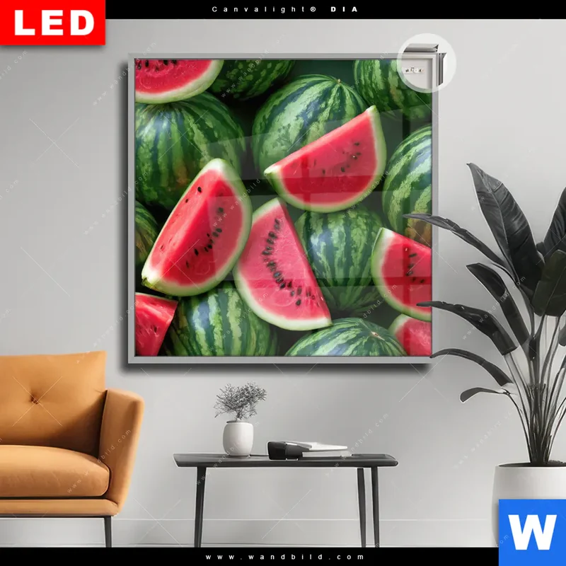 Leuchtbild Acrylglas Canvalight® DIA | Wassermelonen - Rubinrote Verführung | Quadrat