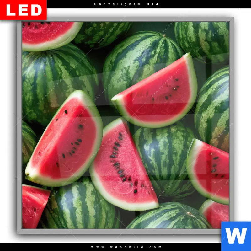 Leuchtbild Acrylglas Canvalight® DIA | Wassermelonen - Rubinrote Verführung | Quadrat