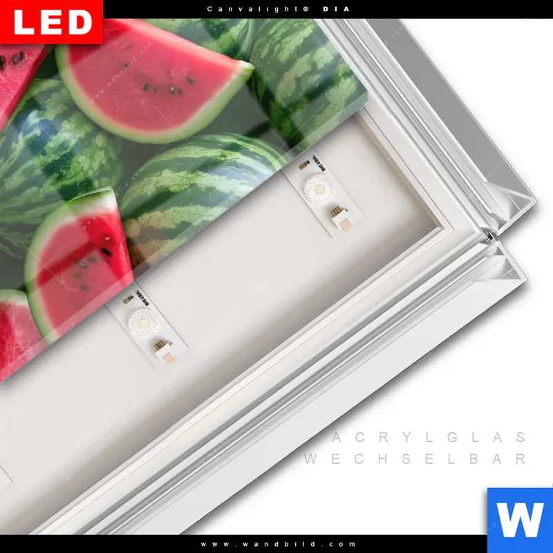 Leuchtbild Acrylglas Canvalight® DIA | Wassermelonen - Rubinrote Verführung | Quadrat