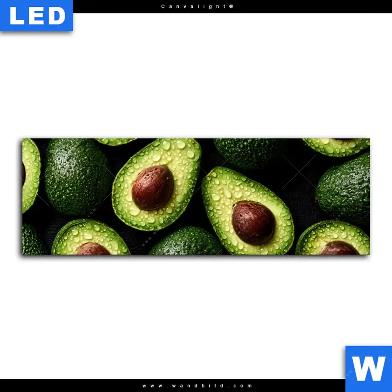 Canvalight® Leuchtbild | Avocados mit Wassertropfen | Panorama
