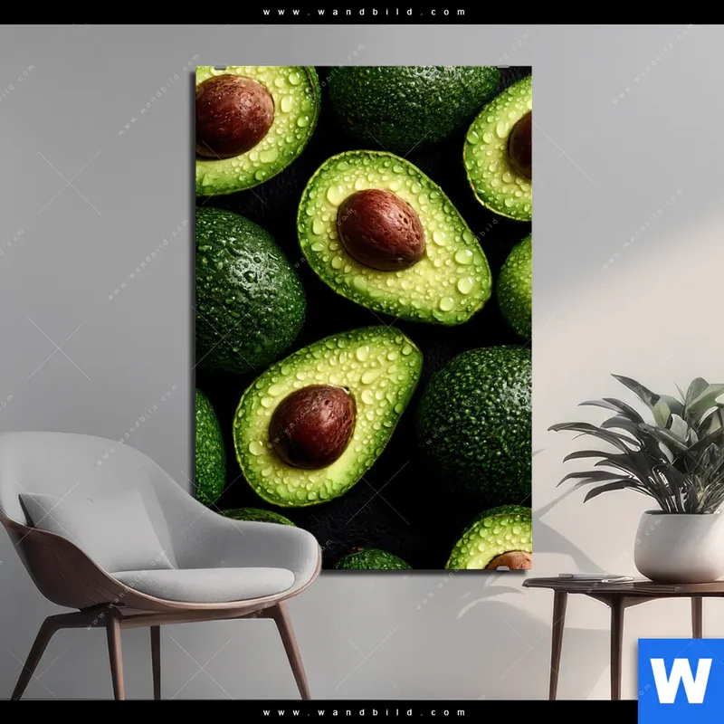 Alu-Dibond Bild | Avocados mit Wassertropfen | Hochformat