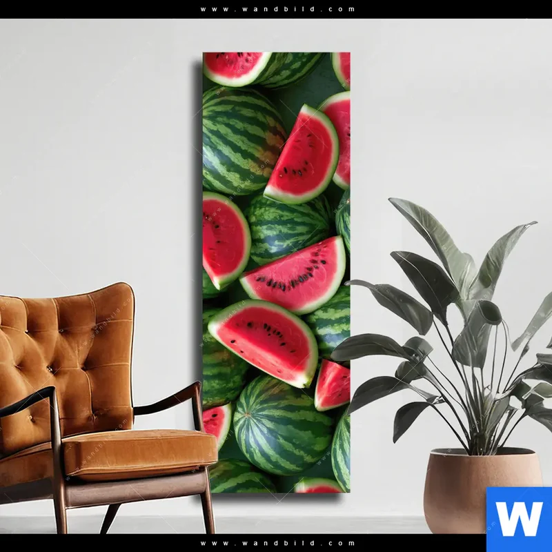 Leinwandbild | Wassermelonen - Rubinrote Verführung | Schmal