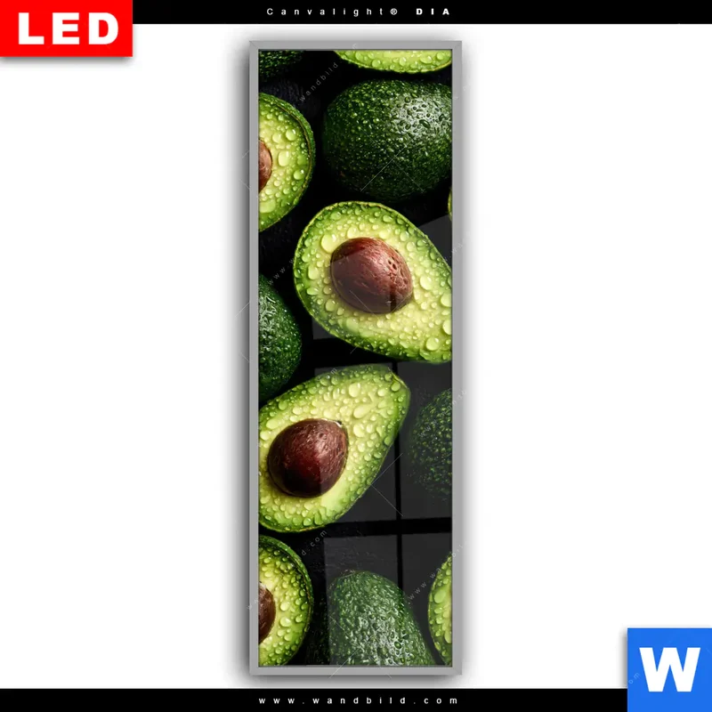 Leuchtbild Acrylglas Canvalight® DIA | Avocados mit Wassertropfen | Schmal