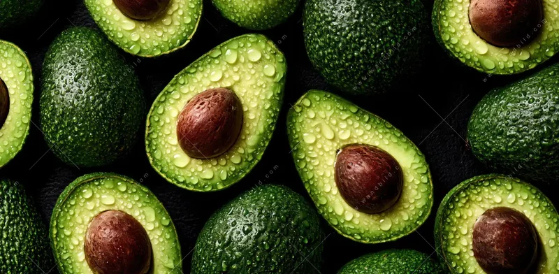 Leuchtbild Acrylglas Canvalight® DIA | Avocados mit Wassertropfen | Quadrat