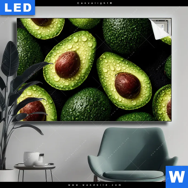 Canvalight® Leuchtbild | Avocados mit Wassertropfen | Querformat
