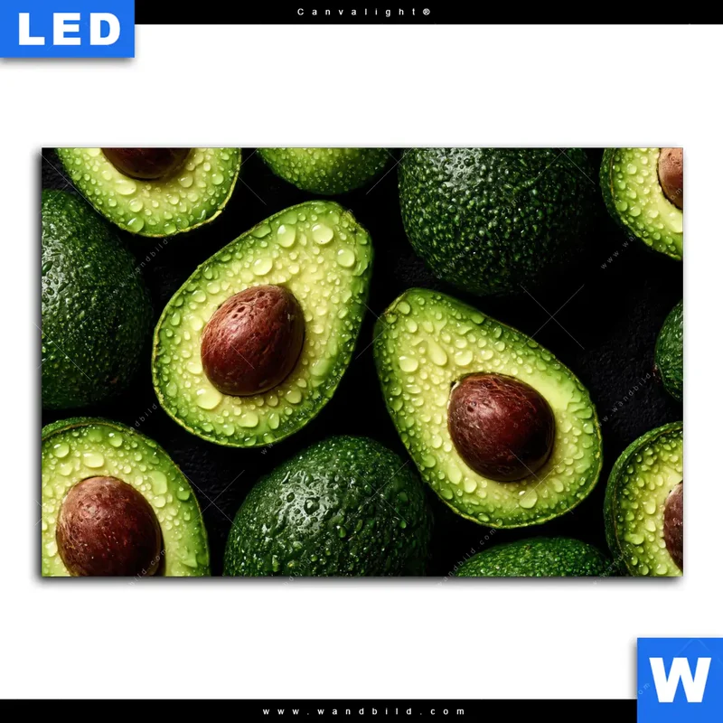 Canvalight® Leuchtbild | Avocados mit Wassertropfen | Querformat