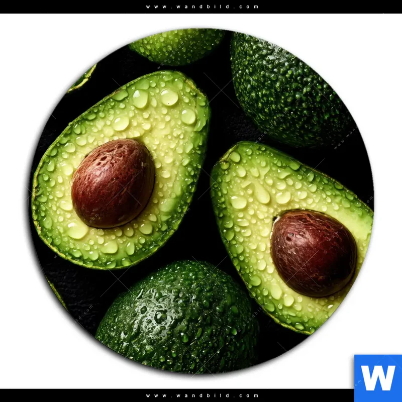 Acrylglasbild | Avocados mit Wassertropfen | Rund