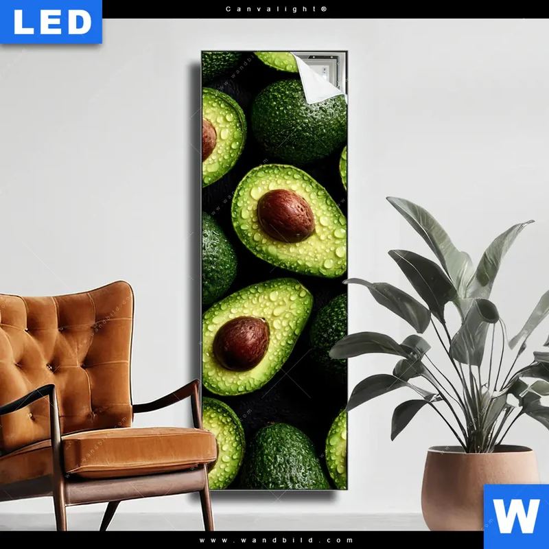 Canvalight® Leuchtbild | Avocados mit Wassertropfen | Schmal
