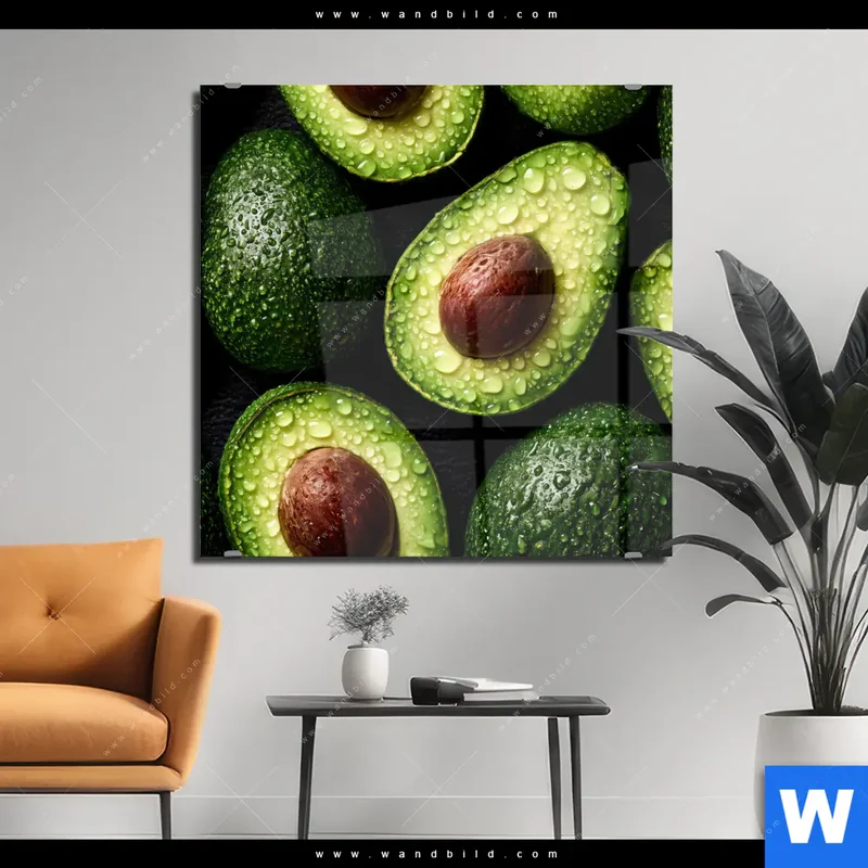 Acrylglasbild | Avocados mit Wassertropfen | Quadrat