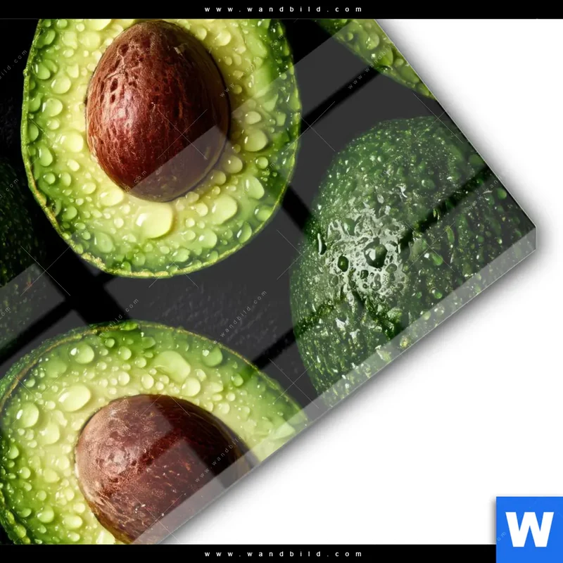 Acrylglasbild | Avocados mit Wassertropfen | Quadrat