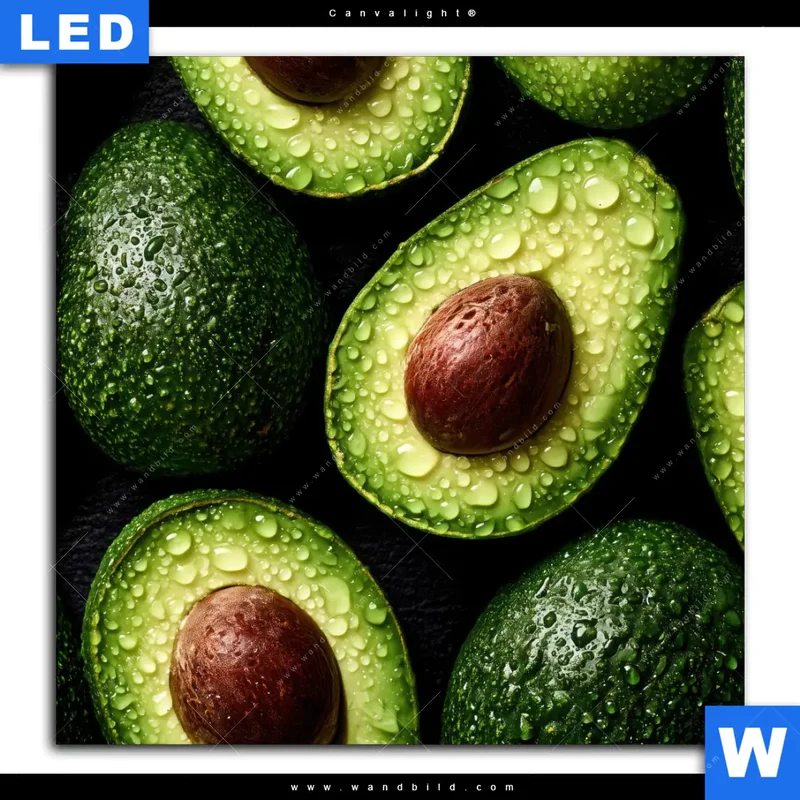 Canvalight® Leuchtbild | Avocados mit Wassertropfen | Quadrat