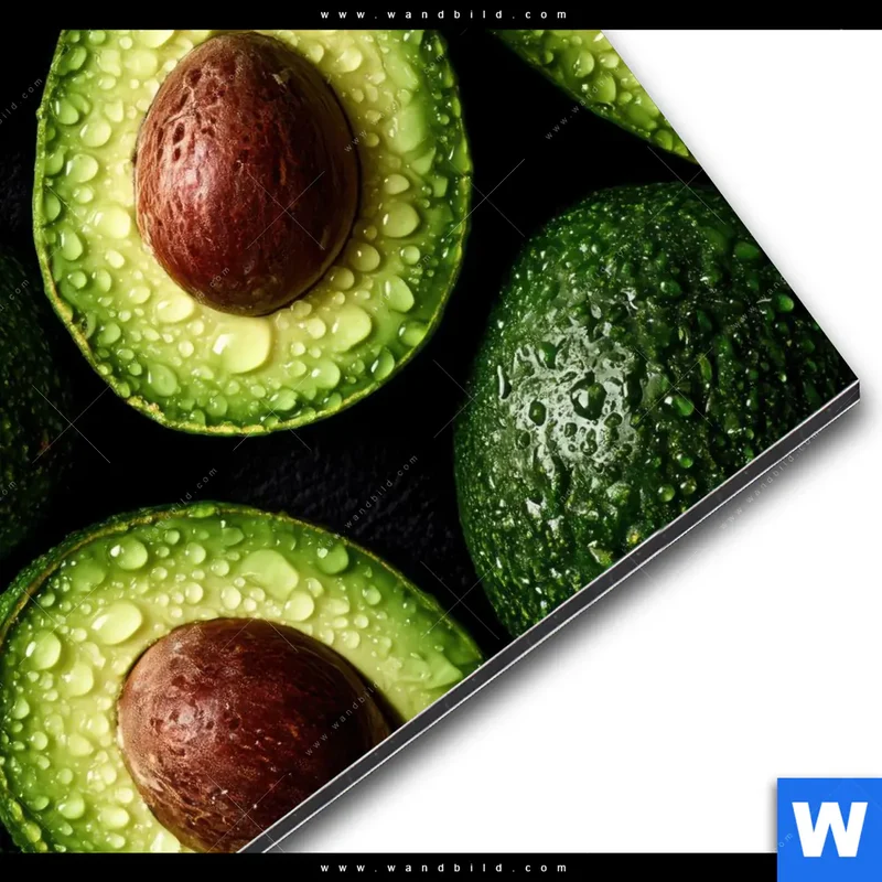 Alu-Dibond Bild | Avocados mit Wassertropfen | Quadrat