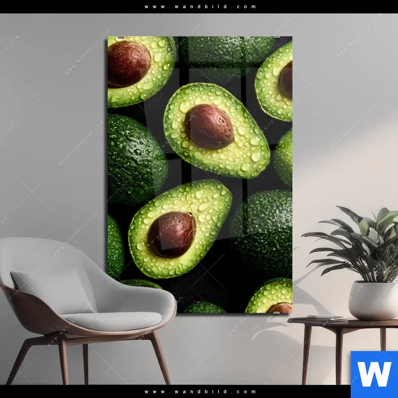 Acrylglasbild | Avocados mit Wassertropfen | Hochformat
