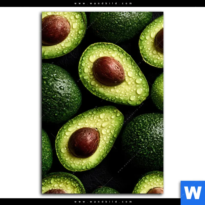 Acrylglasbild | Avocados mit Wassertropfen | Hochformat