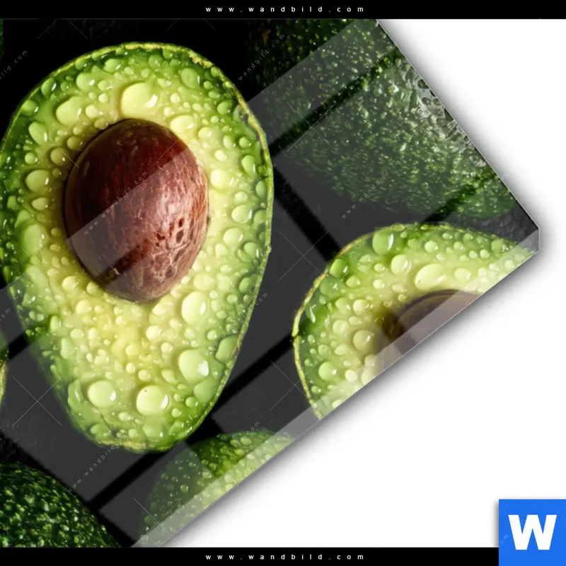Acrylglasbild | Avocados mit Wassertropfen | Hochformat