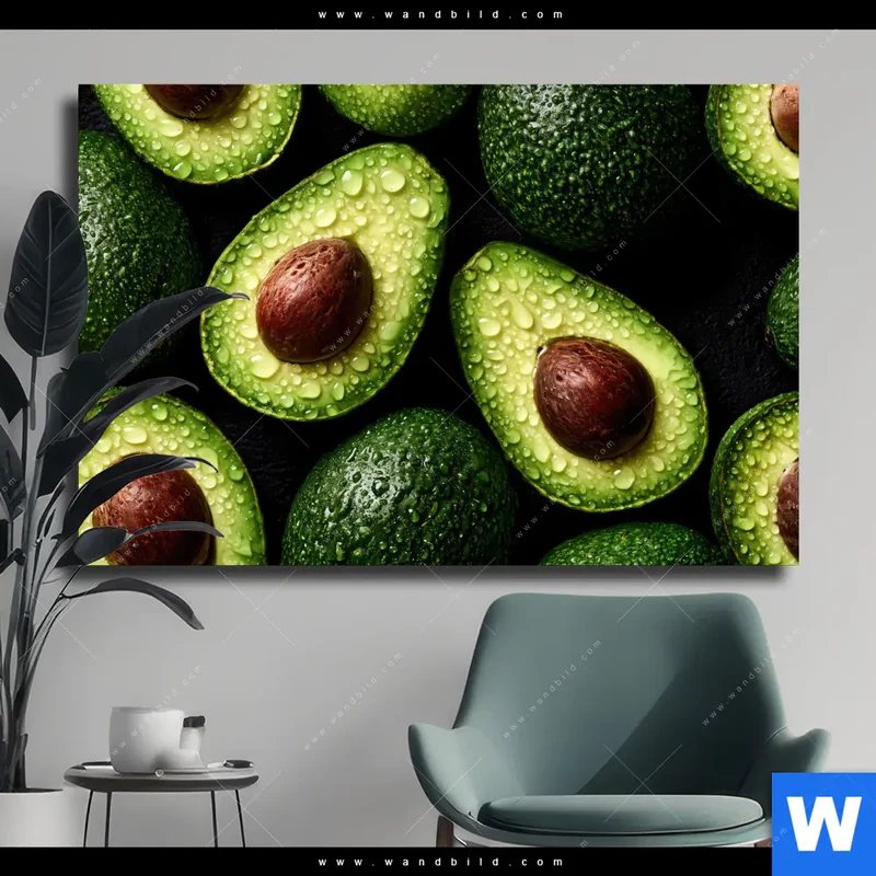 Leinwandbild | Avocados mit Wassertropfen | Querformat