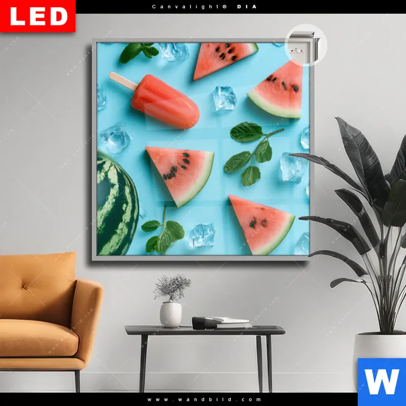 Leuchtbild Acrylglas Canvalight® DIA | Sommergenuss mit Wassermelone | Quadrat