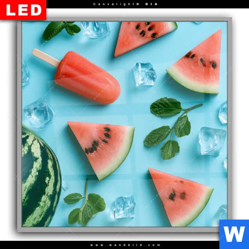 Leuchtbild Acrylglas Canvalight® DIA | Sommergenuss mit Wassermelone | Quadrat