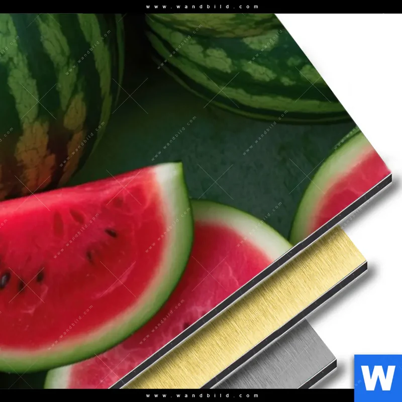 Aluminiumbild gebürstet | Wassermelonen - Rubinrote Verführung | Schmal
