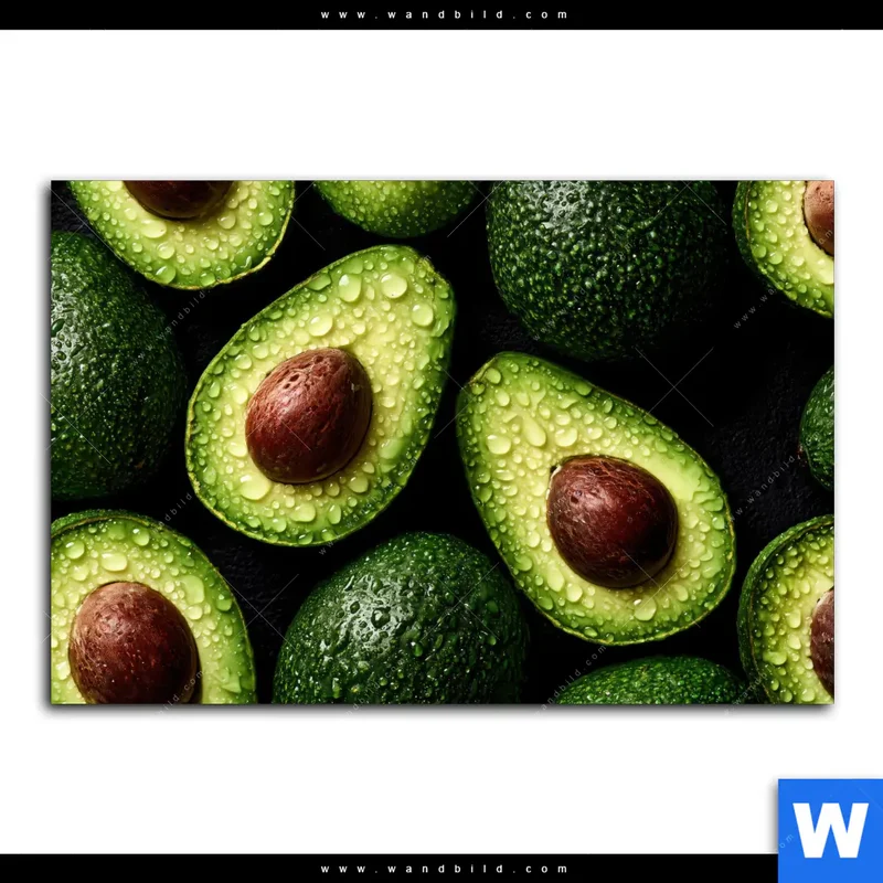 Acrylglasbild | Avocados mit Wassertropfen | Querformat